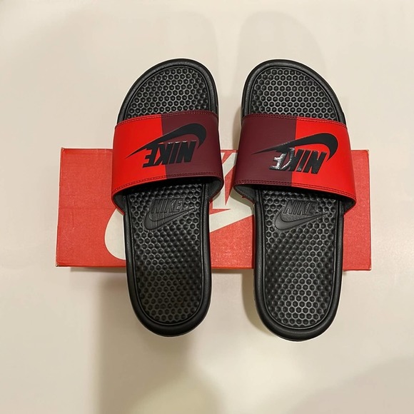NWT Nike Black and Red Sliders with Box.